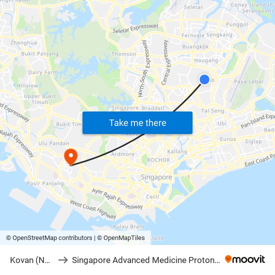 Kovan (NE13) to Singapore Advanced Medicine Proton Therapy map