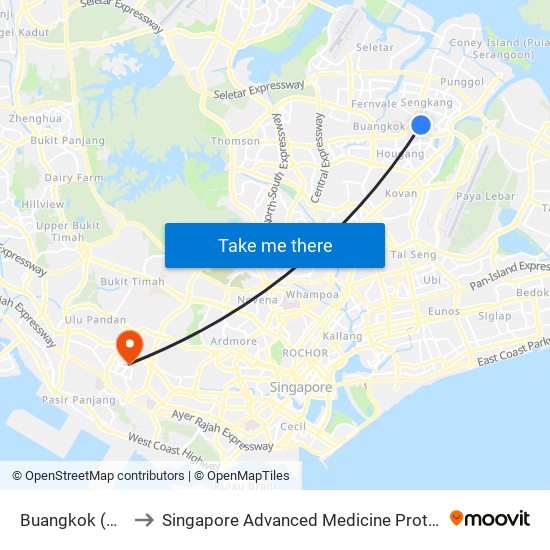 Buangkok (NE15) to Singapore Advanced Medicine Proton Therapy map