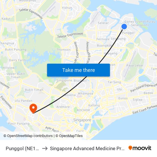 Punggol (NE17|PTC) to Singapore Advanced Medicine Proton Therapy map