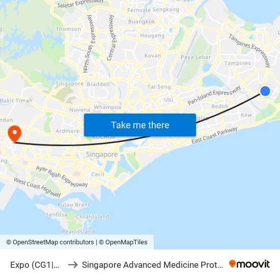 Expo (CG1|DT35) to Singapore Advanced Medicine Proton Therapy map