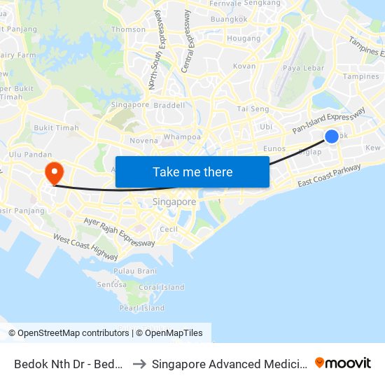 Bedok Nth Dr - Bedok Int (84009) to Singapore Advanced Medicine Proton Therapy map