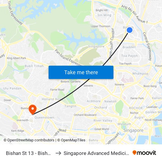Bishan St 13 - Bishan Int (53009) to Singapore Advanced Medicine Proton Therapy map