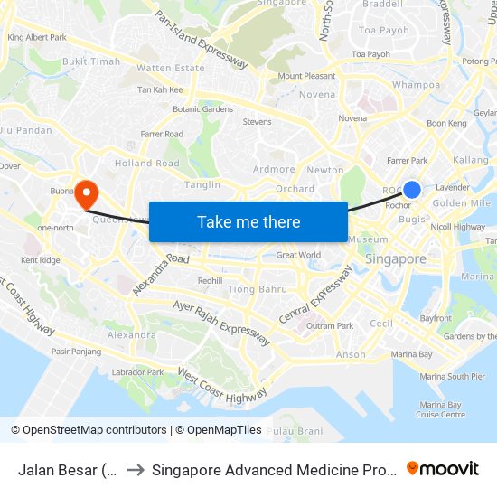 Jalan Besar (DT22) to Singapore Advanced Medicine Proton Therapy map