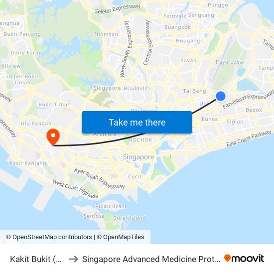 Kakit Bukit (DT28) to Singapore Advanced Medicine Proton Therapy map