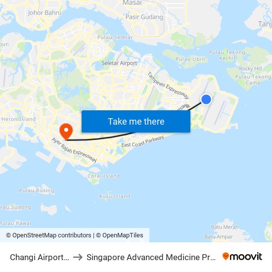 Changi Airport (CG2) to Singapore Advanced Medicine Proton Therapy map