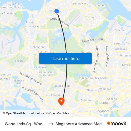 Woodlands Sq - Woodlands Int (46009) to Singapore Advanced Medicine Proton Therapy map