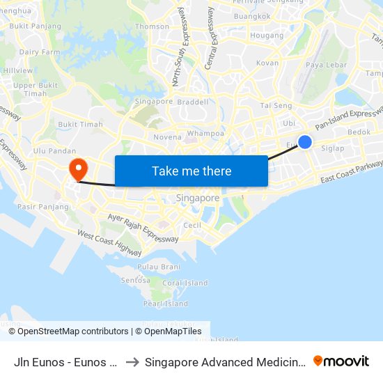 Jln Eunos - Eunos Stn (83101) to Singapore Advanced Medicine Proton Therapy map