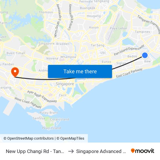 New Upp Changi Rd - Tanah Merah Stn Exit A (85099) to Singapore Advanced Medicine Proton Therapy map