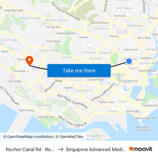 Rochor Canal Rd - Rochor Stn (07531) to Singapore Advanced Medicine Proton Therapy map