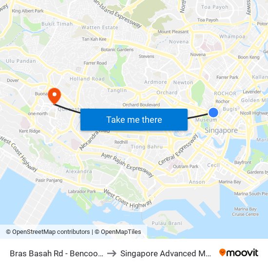 Bras Basah Rd - Bencoolen Stn Exit B (08069) to Singapore Advanced Medicine Proton Therapy map