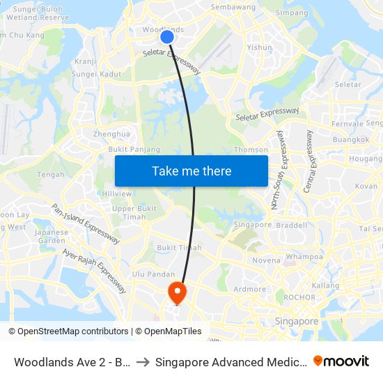 Woodlands Ave 2 - Blk 511 (46331) to Singapore Advanced Medicine Proton Therapy map