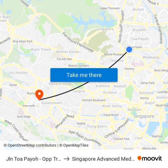 Jln Toa Payoh - Opp Trellis Twrs (52079) to Singapore Advanced Medicine Proton Therapy map