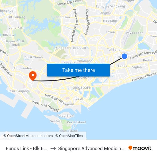 Eunos Link - Blk 637 (71091) to Singapore Advanced Medicine Proton Therapy map