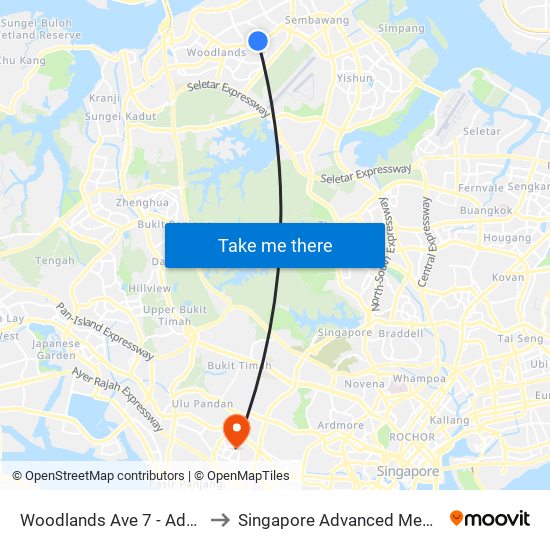 Woodlands Ave 7 - Admiralty Stn (46779) to Singapore Advanced Medicine Proton Therapy map