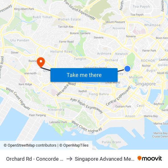 Orchard Rd - Concorde Hotel S'Pore (08138) to Singapore Advanced Medicine Proton Therapy map