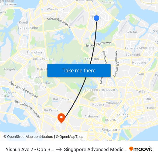 Yishun Ave 2 - Opp Blk 757 (59069) to Singapore Advanced Medicine Proton Therapy map