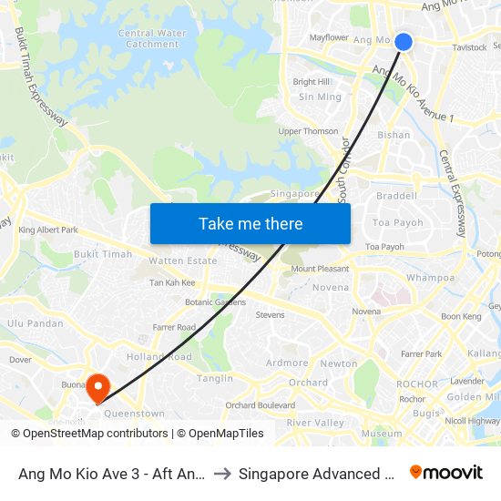 Ang Mo Kio Ave 3 - Aft Ang Mo Kio Stn Exit A (54261) to Singapore Advanced Medicine Proton Therapy map