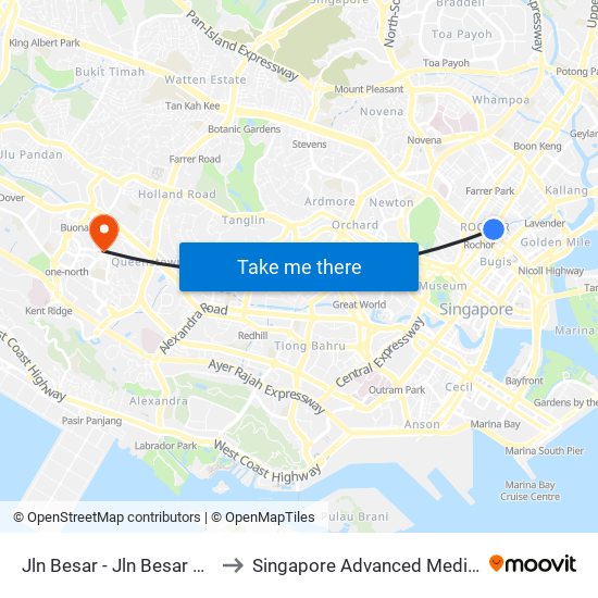 Jln Besar - Jln Besar Stn Exit A (07529) to Singapore Advanced Medicine Proton Therapy map