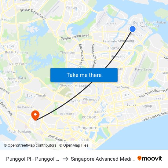 Punggol Pl - Punggol Temp Int (65009) to Singapore Advanced Medicine Proton Therapy map