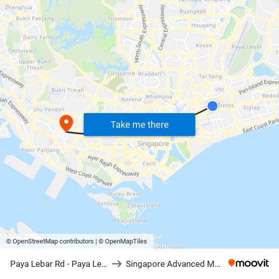 Paya Lebar Rd - Paya Lebar Stn Exit B (81111) to Singapore Advanced Medicine Proton Therapy map