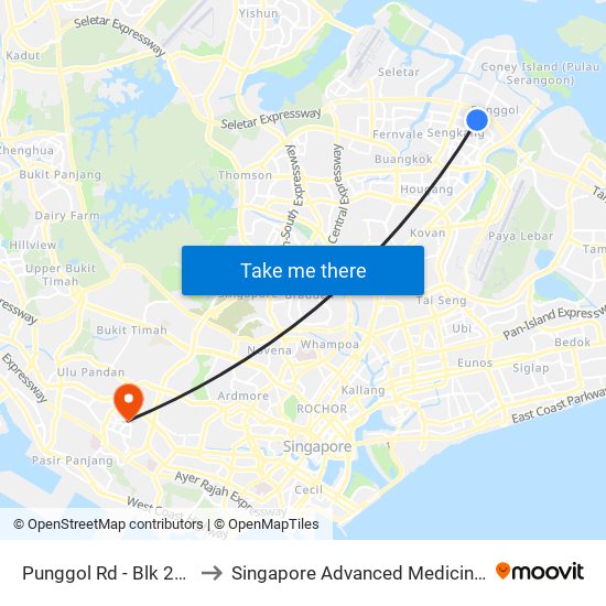 Punggol Rd - Blk 298a (65061) to Singapore Advanced Medicine Proton Therapy map