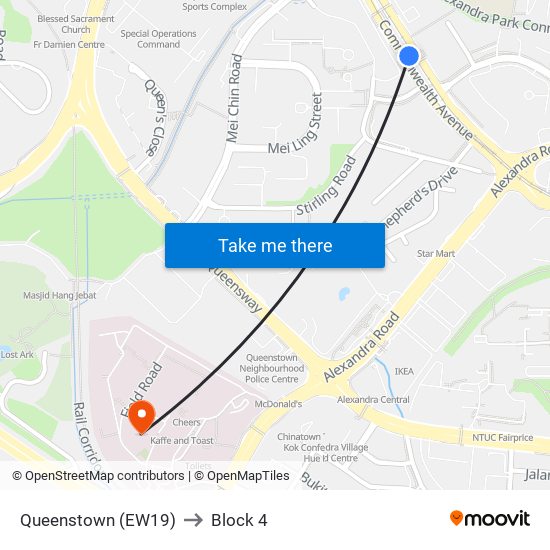 Queenstown (EW19) to Block 4 map