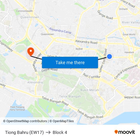 Tiong Bahru (EW17) to Block 4 map