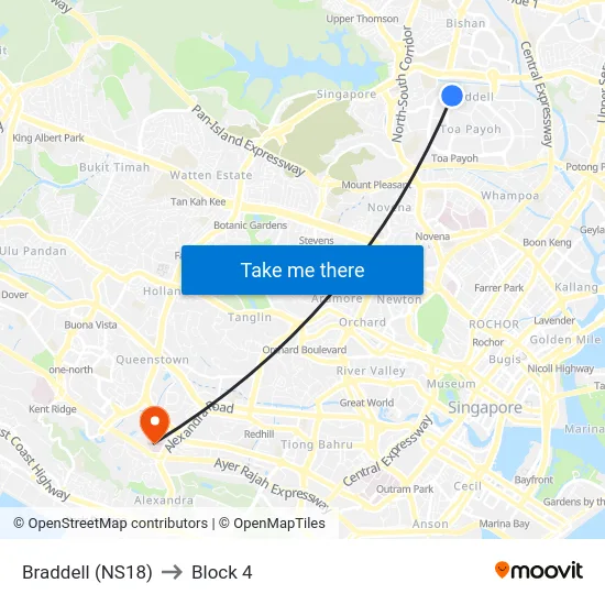 Braddell (NS18) to Block 4 map