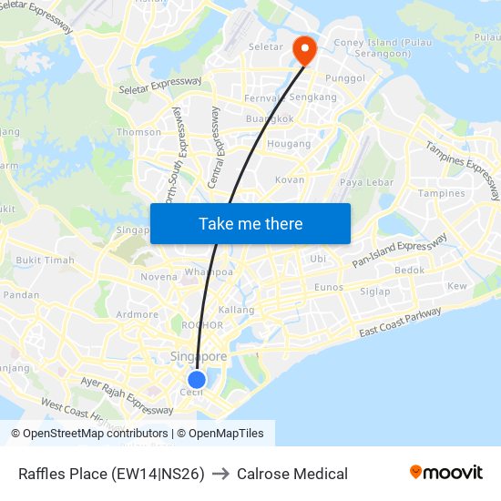 Raffles Place (EW14|NS26) to Calrose Medical map