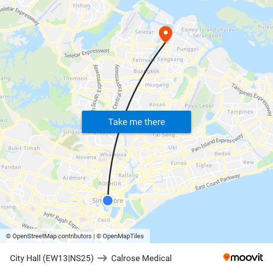 City Hall (EW13|NS25) to Calrose Medical map
