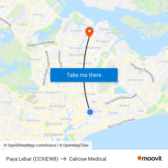 Paya Lebar (CC9|EW8) to Calrose Medical map