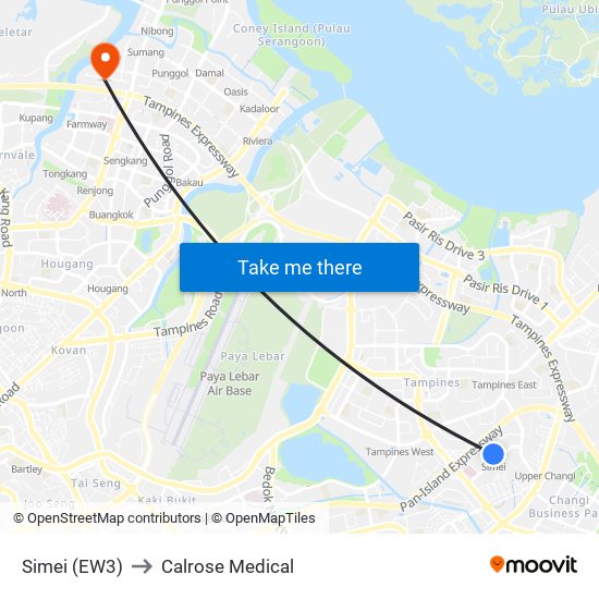 Simei (EW3) to Calrose Medical map