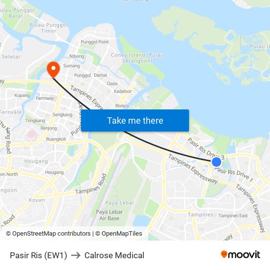 Pasir Ris (EW1) to Calrose Medical map