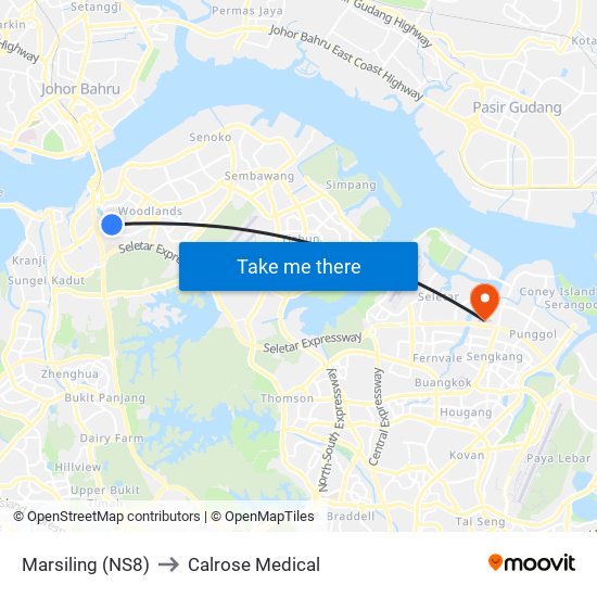 Marsiling (NS8) to Calrose Medical map