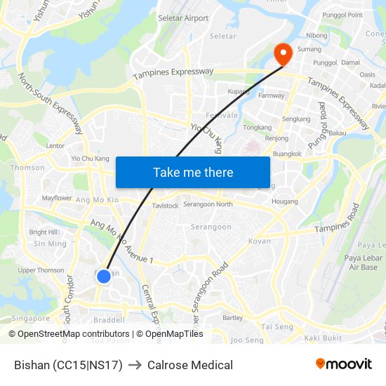 Bishan (CC15|NS17) to Calrose Medical map