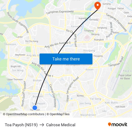 Toa Payoh (NS19) to Calrose Medical map