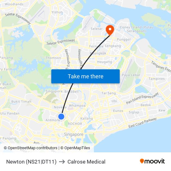 Newton (NS21|DT11) to Calrose Medical map