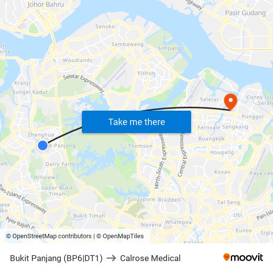 Bukit Panjang (BP6|DT1) to Calrose Medical map
