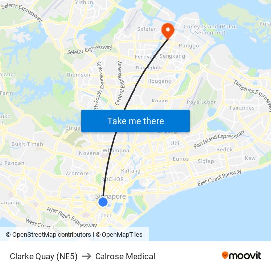 Clarke Quay (NE5) to Calrose Medical map