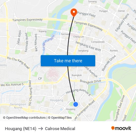 Hougang (NE14) to Calrose Medical map