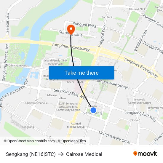 Sengkang (NE16|STC) to Calrose Medical map