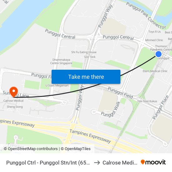 Punggol Ctrl - Punggol Stn/Int (65259) to Calrose Medical map