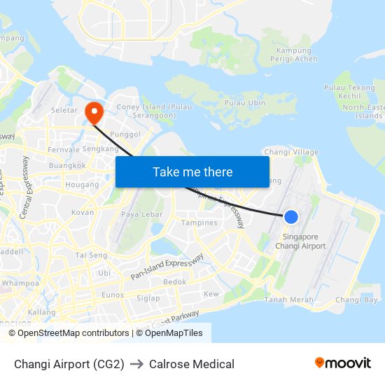 Changi Airport (CG2) to Calrose Medical map