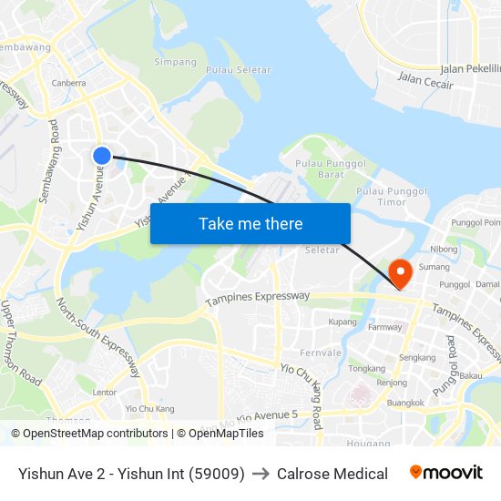 Yishun Ave 2 - Yishun Int (59009) to Calrose Medical map