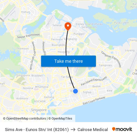 Sims Ave - Eunos Stn/ Int (82061) to Calrose Medical map