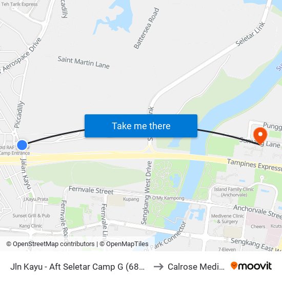 Jln Kayu - Aft Seletar Camp G (68119) to Calrose Medical map