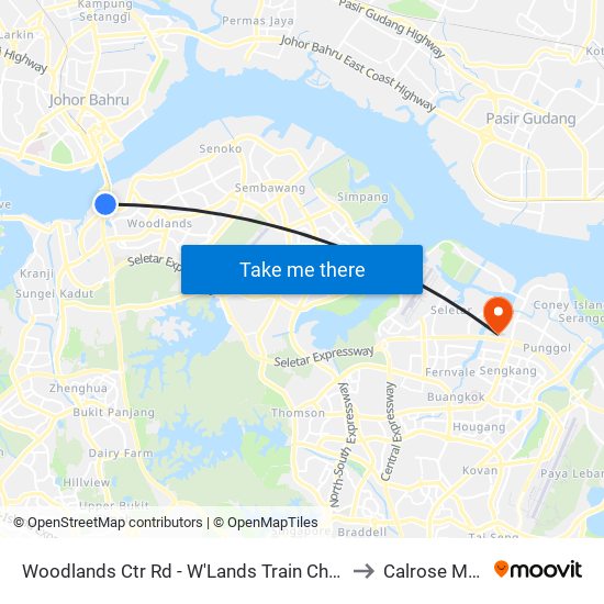 Woodlands Ctr Rd - W'Lands Train Checkpt (46069) to Calrose Medical map