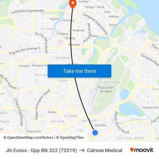 Jln Eunos - Opp Blk 322 (72019) to Calrose Medical map