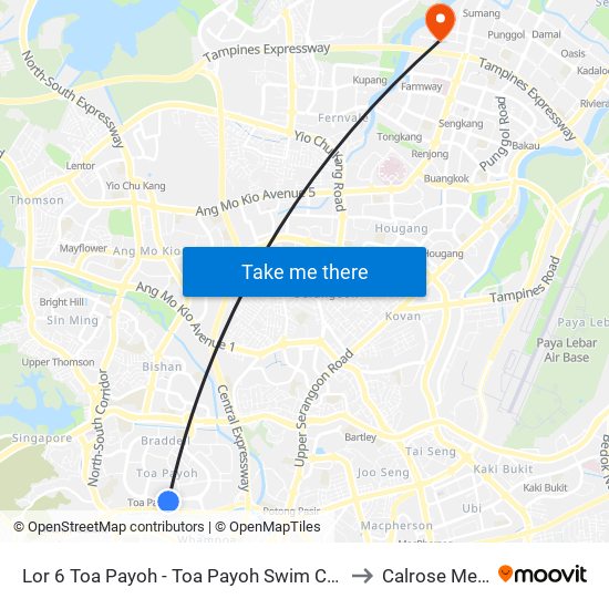 Lor 6 Toa Payoh - Toa Payoh Swim Cplx (52501) to Calrose Medical map