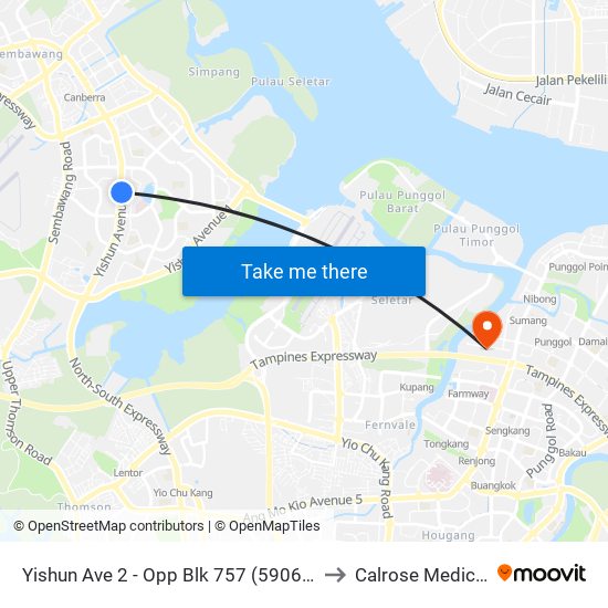 Yishun Ave 2 - Opp Blk 757 (59069) to Calrose Medical map